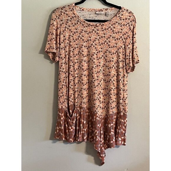 Logo Floral Top M Tan Boho Western Euro Summer Casual Neutral Hippie Retro - Picture 5 of 9